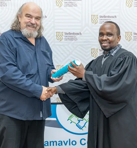 Students at a graduation ceremony.